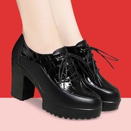 happy2u vincci official store Tumit tinggi hitam dalam, sol lembut, tumit tebal, kalis air dan seles