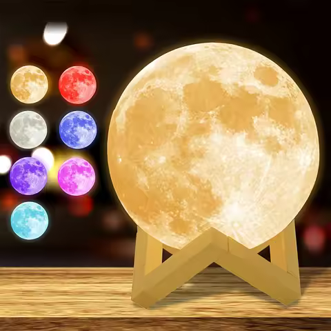 1pc 8/10/12cm LED Night Light 3D Printing Moon Light Star Light 7 Color Bedroom Decoration Night Lig