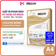 Giấy In Màu Media A4 Couche Bóng 2 Mặt In 140/160/240/260/300gsm 50 Tờ Giấy Ảnh Couche Glossy Paper