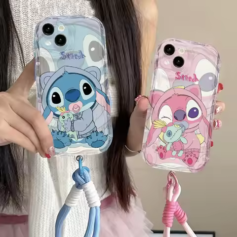 Cartoon Cute Stitch Angel Strap Lanyard Casing For OPPO Reno 15F 15 Pro 14F 13F 12F 11F 14 13 12 Pro