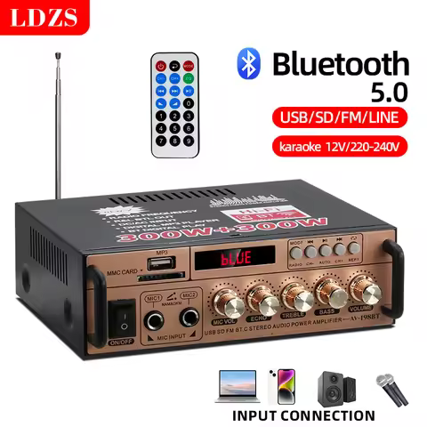Bluetooth-Compatible 12V/220-240V Home Power Amplifier Wireless Power Amplifier Stereo Audio Amplifi