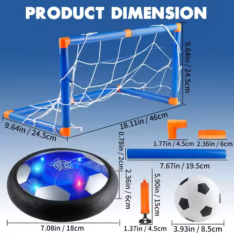 MQUDUO Hover Soccer Ball Set with 2 Goal Nets, LED Floating Football Disc for Indoor Mini Match and 