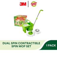 3M Scotch Brite Dual Spin Contractible T3 Spin Mop Set, 1 Pack With 1 Free Mop Refill