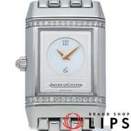 二手積家 Reverso Duet 女士腕錶，鑲鑽錶圈，精鋼錶殼，手動上鍊，型號 Q2668110/266.8.44，不銹鋼錶殼，銀白色錶殼，拋光處理，成色極佳