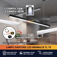 Minimalist LED Hanging Lamp Shade for Cafe, Home, Office, T8 Neon TL Fitting, Replaceable Bulb