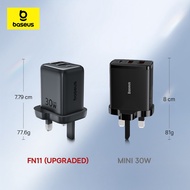 Baseus EnerFill FN11 30W Fast Charger UK Plug 2 USB + USB-C PD Multi Port Smart Temp Control Travel 