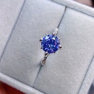 藍色莫桑石戒指，1 克拉莫桑石戒指，Crackling 莫桑石戒指