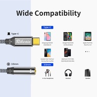 RIKSOIN USB-C to 3.5mm Headphone Jack Adapter Nylon Audio Cable for iPhone 15/16 Samsung S24/S23/S22