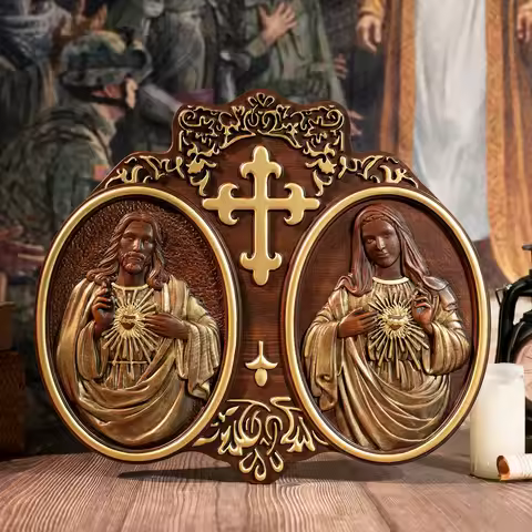 Sacred Heart of Jesus and Heart of Mary Jesus Christ Wall Decor, Religious Saint Statue, Complete Ca