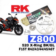 RK Sprocket Set Kawasaki Z800 RK 520 KRX X-Ring Black / Gold Chain 15T - 43/44/45/46T RK520 Xring Rantai Hitam Emas ABS
