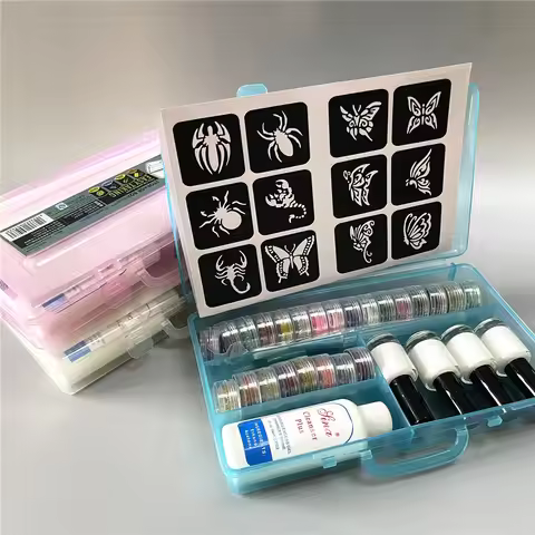 Halloween Glitter Colors Tattoo Stencil Kit With Glue Brush Makeup Glitter Body Art Design For Kids 