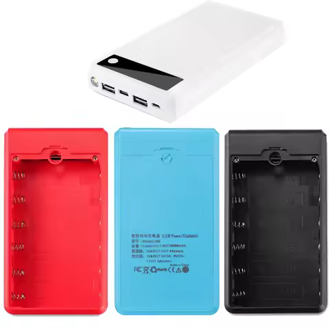 Display Screen Power Bank Shell Micro Type-c Input 6*18650 Battery External Charger DIY Powerbank Bo
