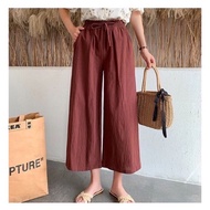 🇲🇾 Korean Women Cotton Linen Palazzo Long Pants Elastic Waist Cotton Trousers Linen Jogging Pants Casual Pants 棉麻女长裤