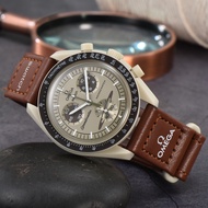OMG Watch สำหรับผู้ชาย × Swatchแอนตี้นาฬิการ่วมดาวเคราะห์ชุดข้อจำกัด Jam Tangan Pasangan นาฬิกาลำลองผู้ชาย6 Pin ทำงานสายหนัง