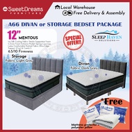 A66 Bed Frame | Frame + 12" Cooling Mattress Bundle Package | Single/Super Single/Queen/King Storage Bed | Divan Bed