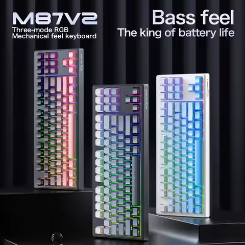 M87 V2 Wireless Gaming Keyboard, TKL LED Rechargeable Mechanical Feeling SA PBT Keyboard, Dual Mode