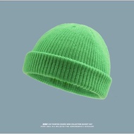 Beanie Hat Topi Streetwear Unisex Knitted Skullcap Hat Binnie Cap Roll Up Edge Trendy Cap 3
