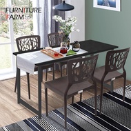 F&amp;F: [120x60] Contemporary Dining Table Black Steel with 4 Brown 3V HIVE Dining Chair