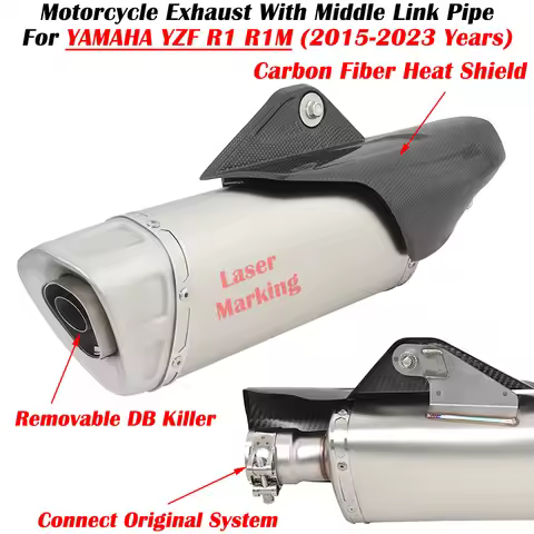 Slip On For YAMAHA YZF R1 R1M 2015 - 2020 2021 2022 2023 Motorcycle Exhaust Escape Modified Muffler 