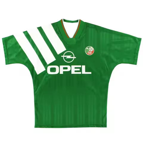 Men's Quick Dry Breathable Short Sleeve Republic of Ireland Retro Football Jersey Stripe V‑Neck Vint