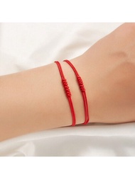 Conjunto De Pulseras Trenzadas De Amistad De Pareja Con Cordón Rojo De La Suerte De 2 Piezas/lote Y 7 Nudos