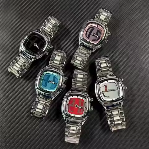 Y2K Men Quartz Watch Pointer Number Dual Display Dial Stainless Steel Original Watches Dynamic Dial 