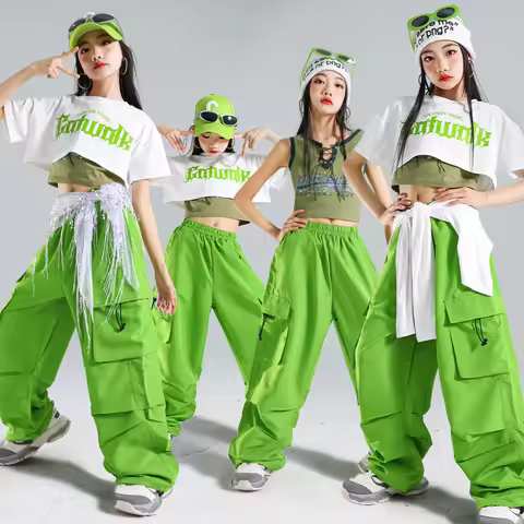 Teens Girl Hip-hop Fashion Style Rapper Clothes Set Tshirt Pants Outfit Kids Street Wear Child Stage