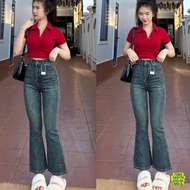 Blue Women's Flared jeans (Code 450) 4-way stretch Flared jeans, Super high waist Flare jeans Flared