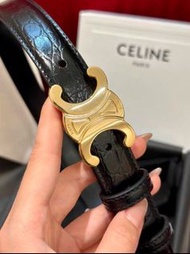CELINE 賽琳腰帶 寬3.0CM 鱷魚紋壓紋 黑色 女士 女款 皮帶 禮盒 送禮 節日 生日 Women's belts gift boxes gifts holidays birthdays