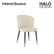 Halo Design Riley Dining Chair Velvet Fabric Cover Black legs with golden chrome tip Beige