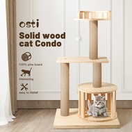 Osti Solid Wood Cat Tree Tower with Scratching Post for Indoor Cats Kitty House