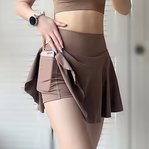 Aiithuug with Pocket Tennis Skirt Shorts 2 in 1 Build-in Shorts Golf Skirt Gym Workout Shorts Soft C