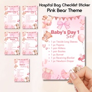 PINK BEAR THEME - Hospital Bag Checklist Sticker for Ziplock