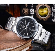 HOT ； [In stock] Original Men Watches Seiko 5 21 Jewels Automatic Watch for Men Luminous waterproof Black dial calendar Silver Stainless steel strap