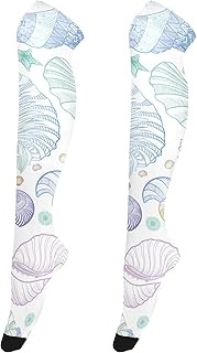 Womens Thigh High Stockings over Knee Stocking Socks Tights Floral Femboy Socks Color Shell White