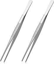2 PCS Kitchen Tweezers Stainless Steel Long Tweezers Tongs Professional Cooking Tweezer Serrated Tip