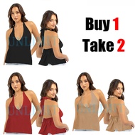 Buy1 Take1 (Total of 2)Buy1 Take 2(Total of 3)Eysther Sexy V-Neck Self Tie Cotton linen Backless Top