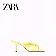 Zara New Style Women's Shoes Yellow White Small Pleated Drawstring High Heel Sandals