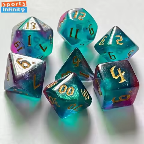 7 Pcs of New Double Colors Dice Polyhedral Gold Font Digital Dices Kit for TRPG RPG D20 D12 D10 D8 D