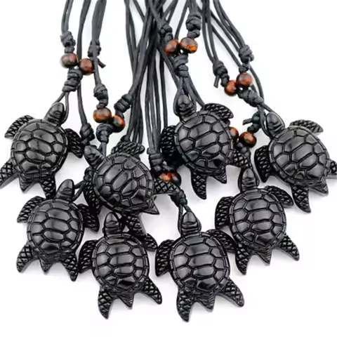 COOL Black 12PCS Imitation Yak Bone Carved Sea Turtles Pendants Necklaces For Men Women's Jewelry