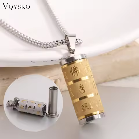 VQYSKO Om Mani Padme Hum Pendant Prayer Wheel Mens And Women's Pendant Necklace Tibetan Ethnic Style