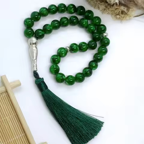 Green Malachite Rosary Bracelet 33 Prayer Beads with Tassel Islamic Tasbih Design for Women Men Alla