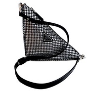 100%正版意大利名牌PRADA全水晶閃石裝飾三角尼龍質料手袋斜跨包