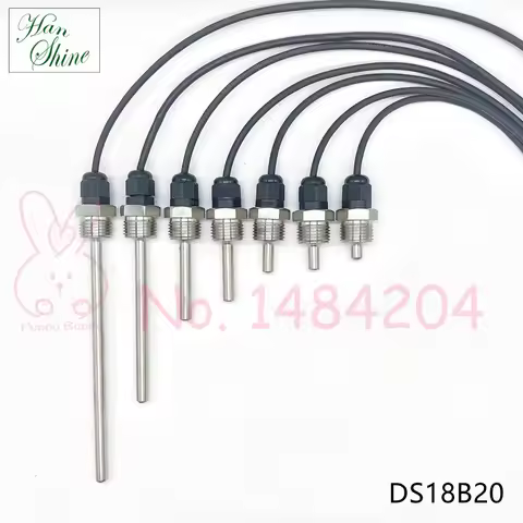 DS18B20 Digital Temperature Sensor Probe Screw Thread BSP 1/2" 1m PVC 3 Wire Cable SUS304 Stainless