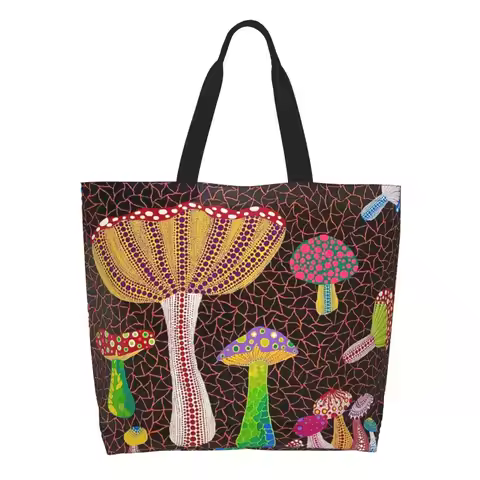 custom Printing Yayoi Kusama Toadstools Abstract Art Tote Shopping Bag Washable Canvas Shoulder Shop