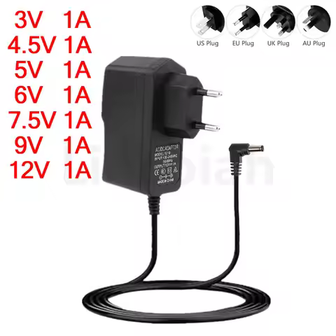 90° turn 3V 4.5V 5V 6V 7.5V 9V 12V 1A 1000mA compatible 500mA power supply adapter charger AC DC Jac
