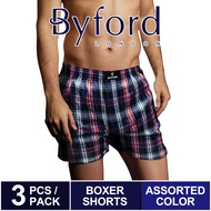 ( 3 Pieces ) Byford Underwear Woven Checks Boxer Assorted Colours - BUD5189X