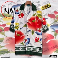 เสื้อฮาวาย ดอกไม้ล่างลายไทย A1221 ผ้าไหมอิตาลีแท้