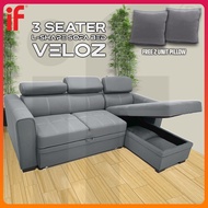[Free Pillow] IF Veloz 3 Seater Sofa Set L Shape Sofa Multifunctional Fabric Sofa Bed Storage Box