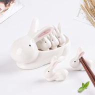 LP-8 QZ🍫Creative Ceramic Chopstick Holder Chopstick Holder Set Bunny Cute Wild Household Chopsticks Shelf Chopstick Rack
